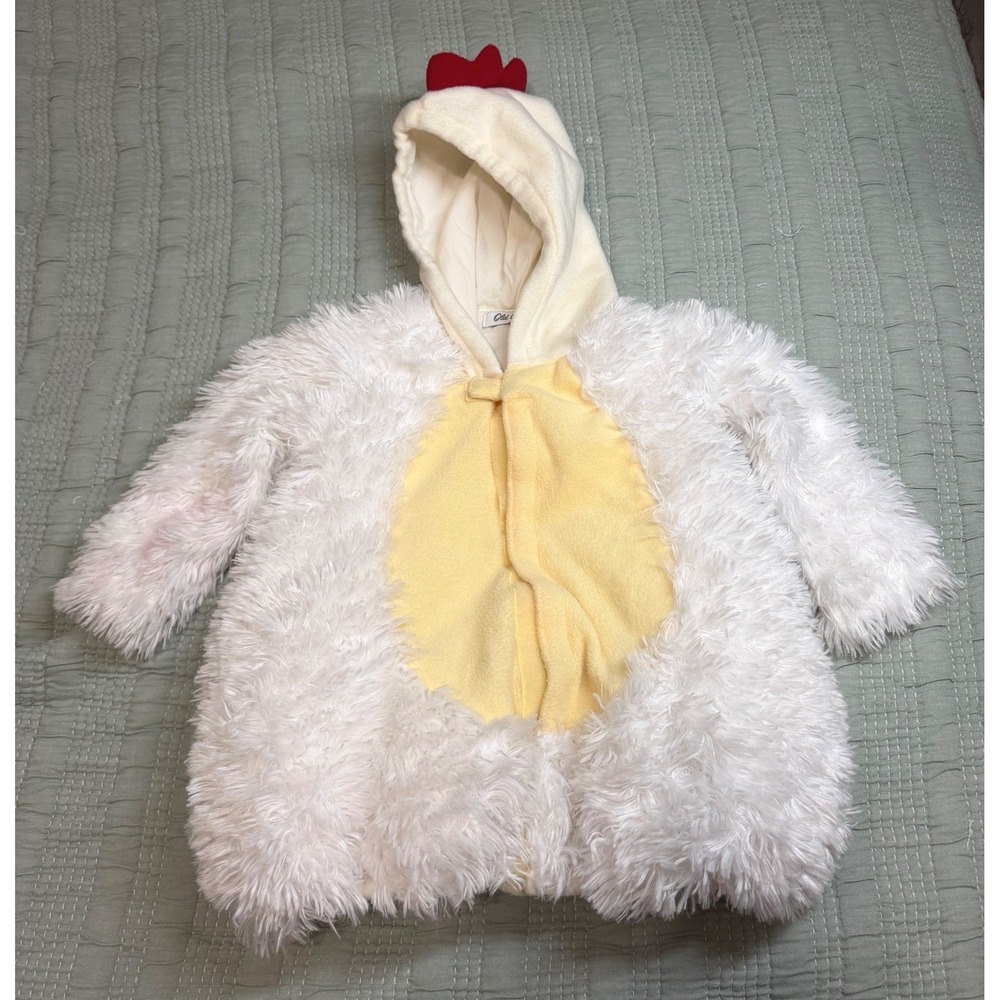 Old Navy Chicken Costume Jacket White Faux Fur Hooded Toddler 3T